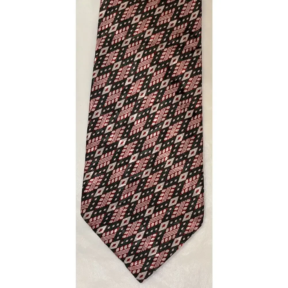 Vintage FENDI Silk Neck Tie - Green & Red Geometric - 4